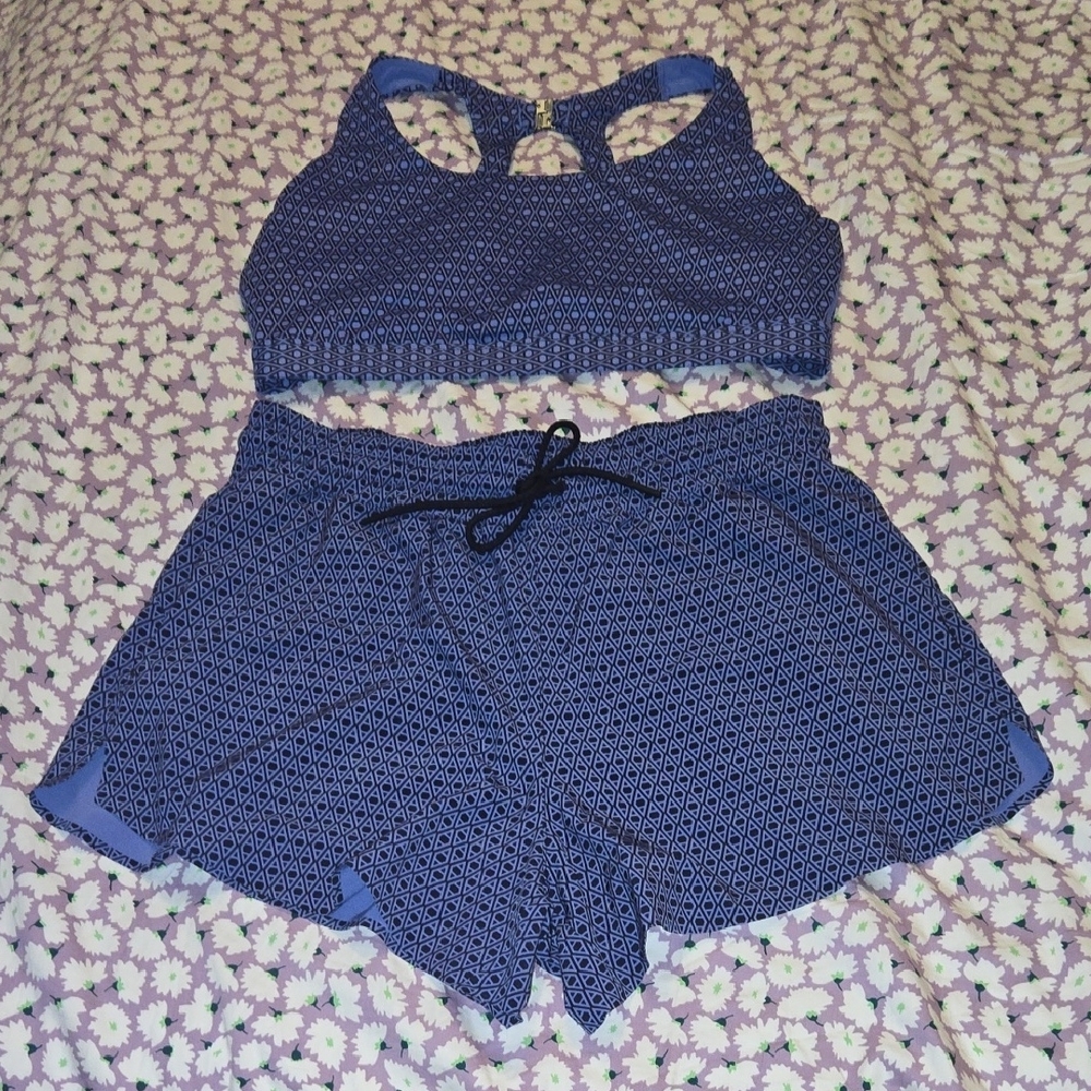 Athleta Purple And Black Workout Shorts and Sports Bra